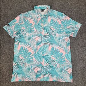 Sunday Swagger Men's Golf Polo Shirt Size XL Blue Pink Leaves Floral